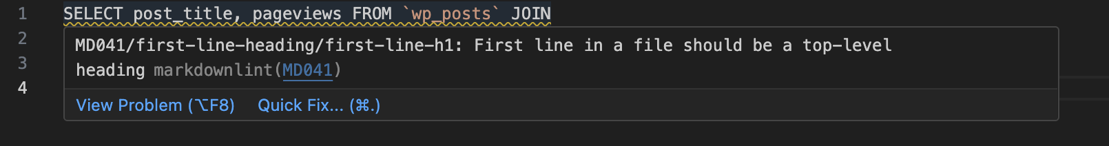 markdownlintでMD041/first-line-heading/first-line-h1: First line in a file should be a top-level heading