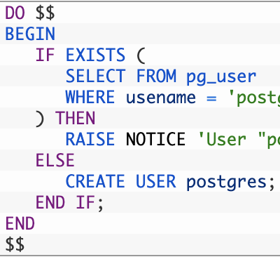 PostgreSQLでCREATE USER IF NOT EXISTS時にsyntax error at or near “NOT ...