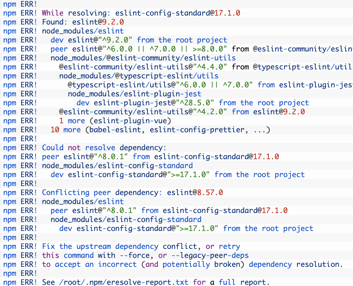Npm run dev npm err while resolving eslint config standard 17 1 0
