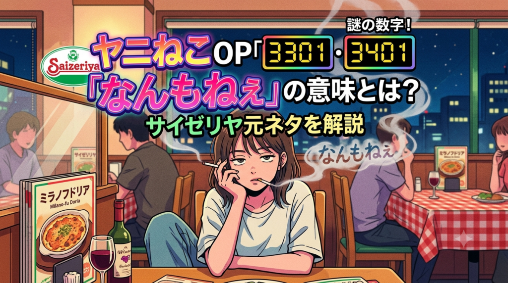 ヤニねこOP「なんもねぇ」の3301・3401の意味とは?サイゼリヤ元ネタを解説